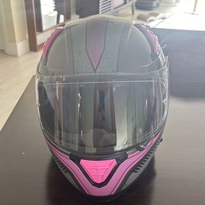 Gray and Pink Motorcycle Helmet